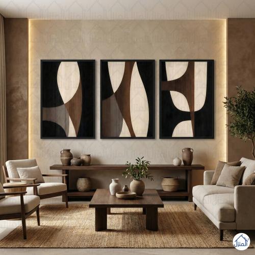 طقم لوحات جدارية 3 قطع هندسية ترابية عصرية طباعة ك...