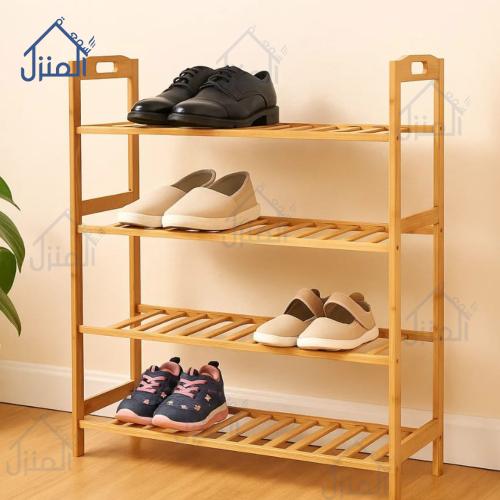 رف أحذية خشبي 4 طوابق – لون خشبي طبيعي