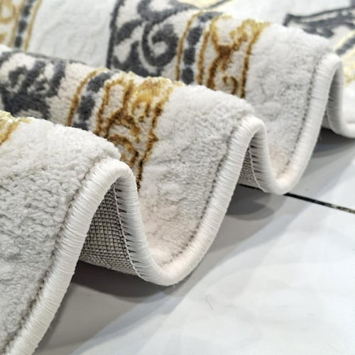 سجاد كلاسيك نقش تراثي فاخر – رمادي مع ذهبي