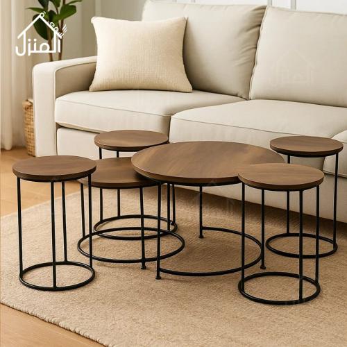 طقم 6 طاولات قهوة سطح خشبي لون اسود بني