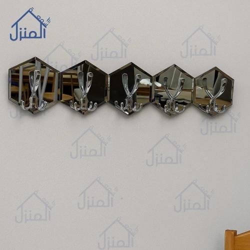 علاقة جدارية مرايا سداسية – 5 قطع – اللون الفضي
