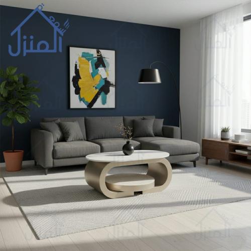طاولة قهوة مودرن بتصميم منحني وتشطيب بديل حجر فاخر