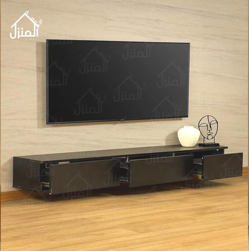 طاولة تلفزيون جدارية معلقة لون اسود مقاس مترين