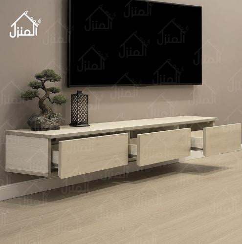 طاولة تلفزيون جدارية معلقة لون بيج مقاس 180