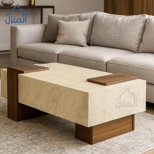 طاولة وسط قهوة – بديل حجر مع خشب