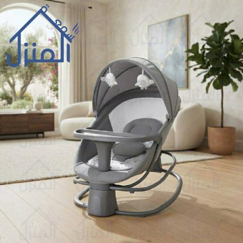 كرسي هزاز أطفال مع طاولة طعام ومظلة واقية وألعاب م...