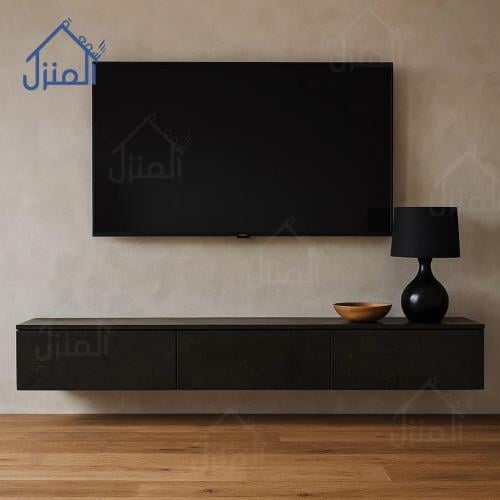 طاولة تلفزيون جدارية معلقة لون اسود مقاس 180