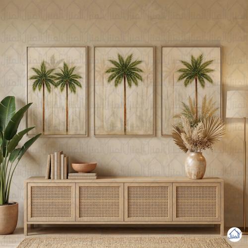 طقم لوحات جدارية 3 قطع نخيل استوائي أنيق طباعة كان...