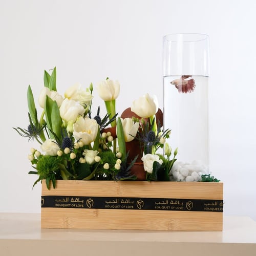 تيرازو ورد التوليب الهولندي والاستوما مع الفخار