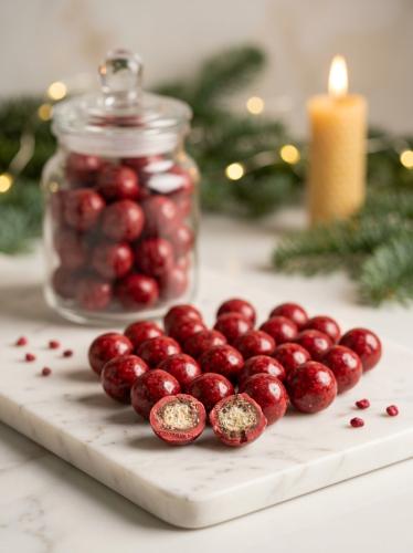 Chocolate with pomegranate sprinkles