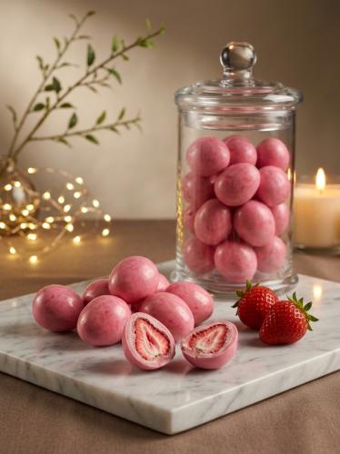 Dried strawberries with pink berries