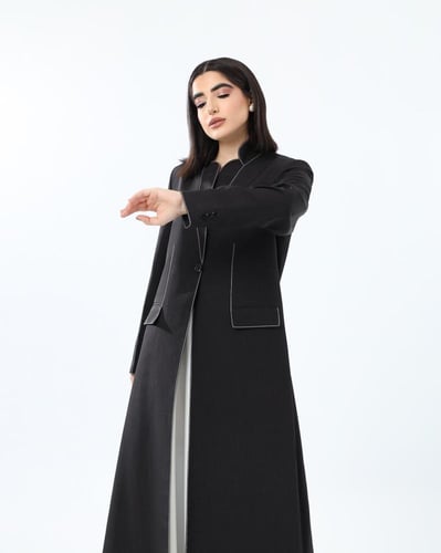 كتان خفيف أسود مع خيوط بيضاء