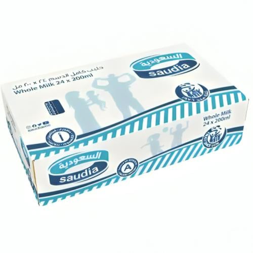 حليب السعودية طويل الأجل كامل الدسم 200 مل 24 عبوة