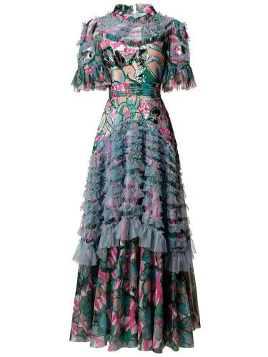 فستان ملون تل مطرز بألوان مميزة