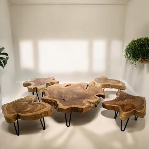 طقم طاولة أرضي خشب طبيعي