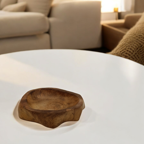 صحن خشب طبيعي وسط