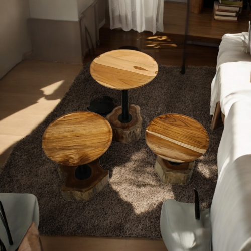 طقم أو مفرد طاولة دائرية خشب طبيعي