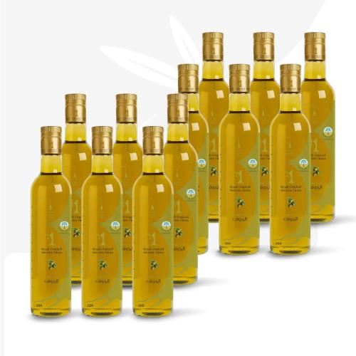 كرتون زيت زيتون 250 مل 12 عبوة بكر عضوي ممتاز (زجا...