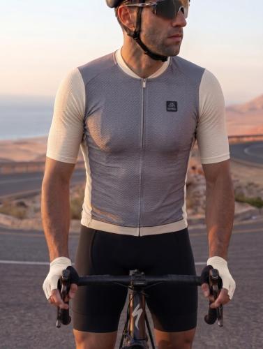 GO BIKE GREY AND SAND SUMMER CYCLING JERSEY