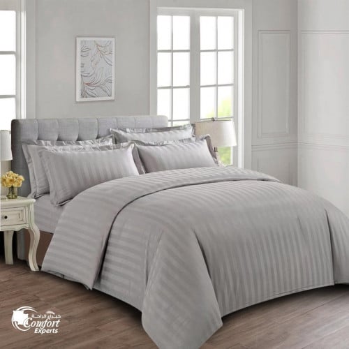 طقم مفرش فندقي رمادي مقلم ملكي فاخر جدا قطن 100٪ ل...