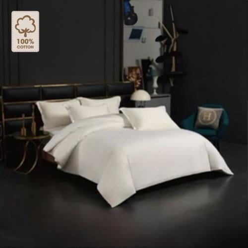 طقم مفرش فندقي ابيض مطفي سكري سادة ملكي فاخر جدا ق...