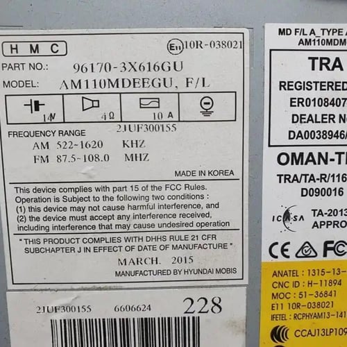 مسجل مشغل CD اصلي وكالة هونداي الترا 961703X616GU