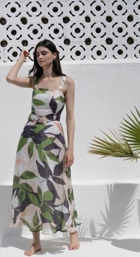Black Leaves Linen Dress