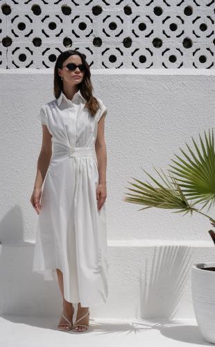 White Asymmetric Pure Cotton Dress