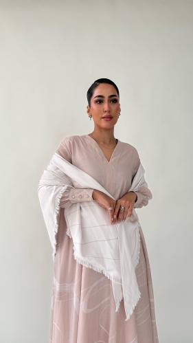 Winter breeze pink wide cut dress with scarf