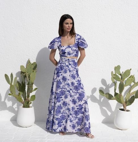 Floral High-waist Skirt With Cropped Top