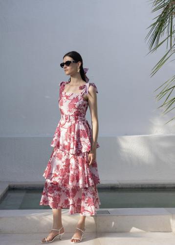 Pink Floral Layered Dress