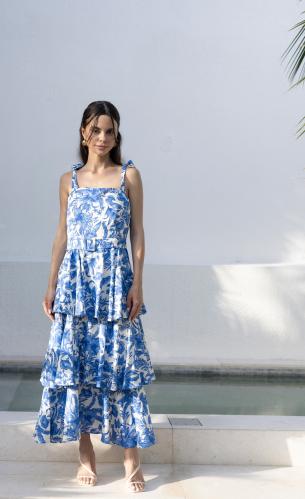 Blue Floral Layered Dress