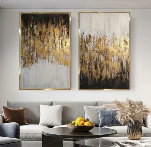 لوحات ثنائية فن تجريدي معاصر - جولد