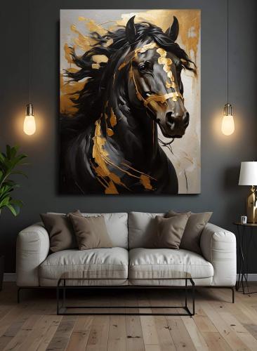 لوحة جدارية خيل واقعي بتقنية زخرفية