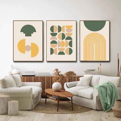 لوحات ثلاثية فن تجريدي عضوي هندسي