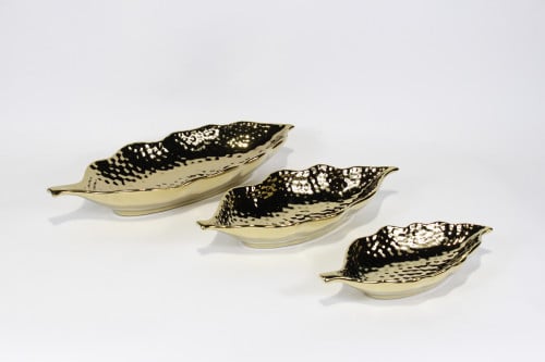 طقم صحون سيراميك على شكل ورق شجر