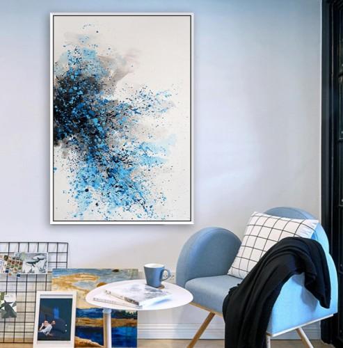 لوحة جدار باللون الأبيض في أزرق مستوحي من الطبيعة