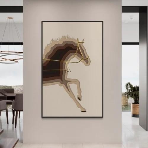 لوحة جدار فن تجريدي خيل - بيج