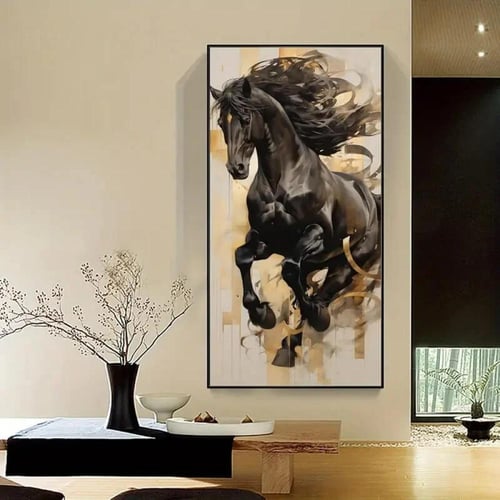 لوحة كانفاس الخيل الاسود العربي الآصيل