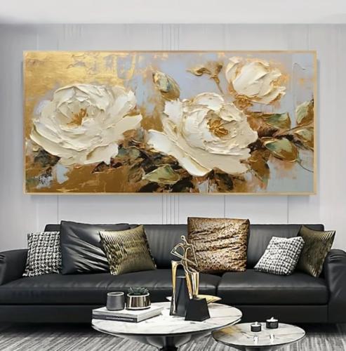 لوحة جدارية فن تجريدي معاصر ذهب الورد