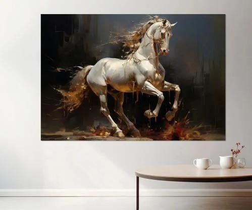 لوحة جدارية خيل ابيض عربي أصيل
