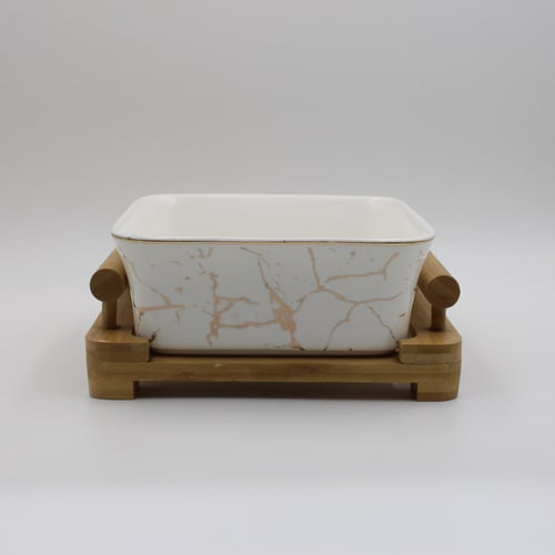 وعاء رخامي بقاعدة خشبية