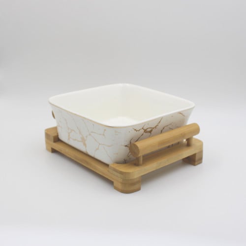 وعاء رخامي بقاعدة خشبية