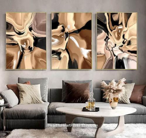 لوحات ثلاثية فن تجريدي تصميم حصري