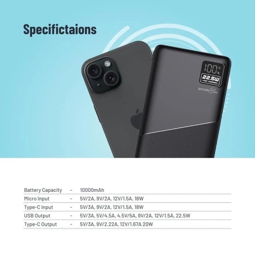 PORODO-باور بانك بلو 10000 مللي أمبير في الساعة لل...