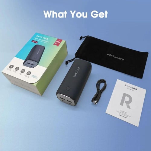 RAVPOWER-بطارية متنقلة بقوة 70 واط بسعة 20000 ملي...
