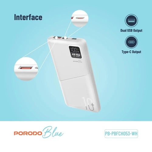 PORODO-باور بانك بلو 10000 مللي أمبير في الساعة لل...