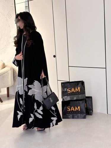 عباية بتشجير ورد ابيض #195