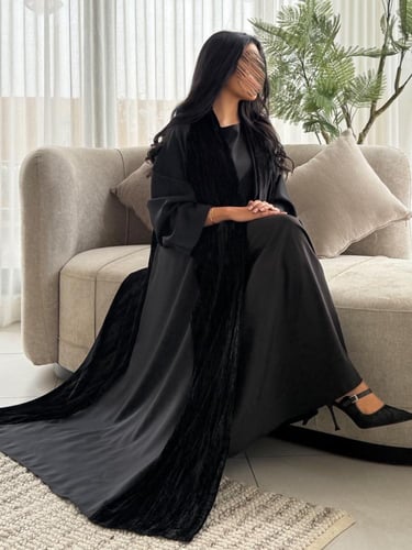 235# — عباية مخمل مكسر وكتان ⟡⟡