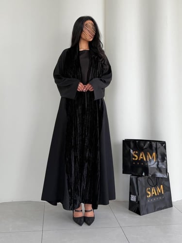 235# — عباية مخمل مكسر وكتان ⟡⟡